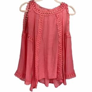 eight clovers Lacy Coral Cold Shoulder Long Sleeve Blouse Top Tunic Small